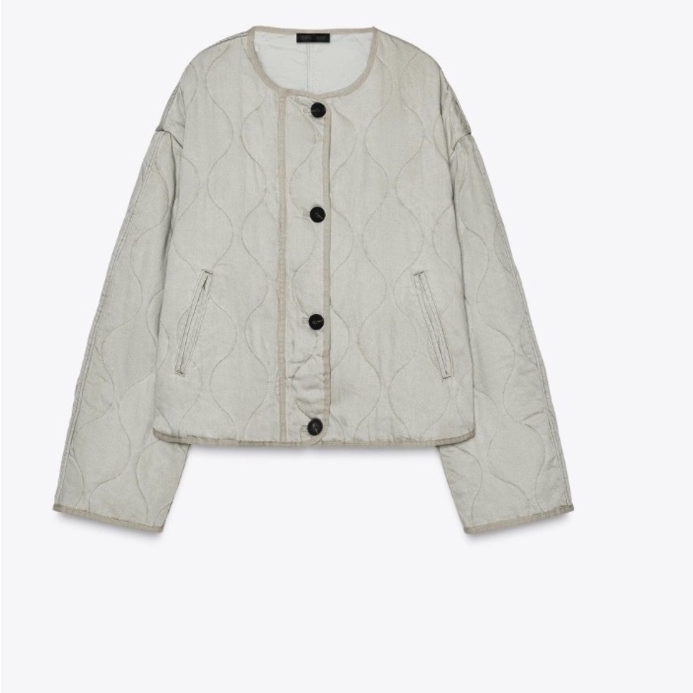 Zara Light Gray Quilted Puffer Jacket